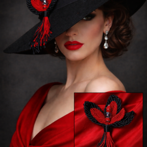 Prendedor para sombrero color negro y rojo